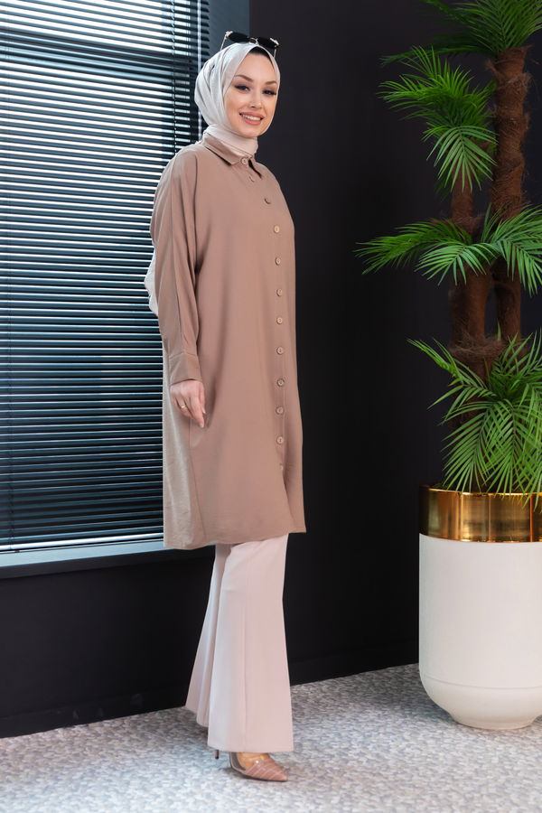 Düz Orta Kadın Vizon TUNIK - 3493