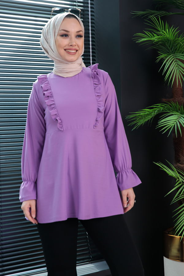 Düz Orta Kadın Lila Tunik - 3284