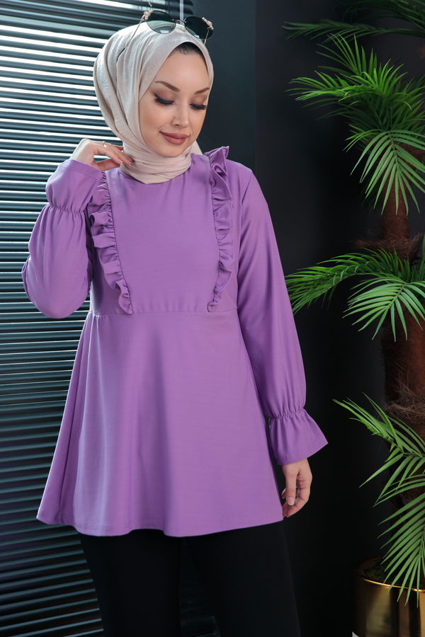 Düz Orta Kadın Lila Tunik - 3284