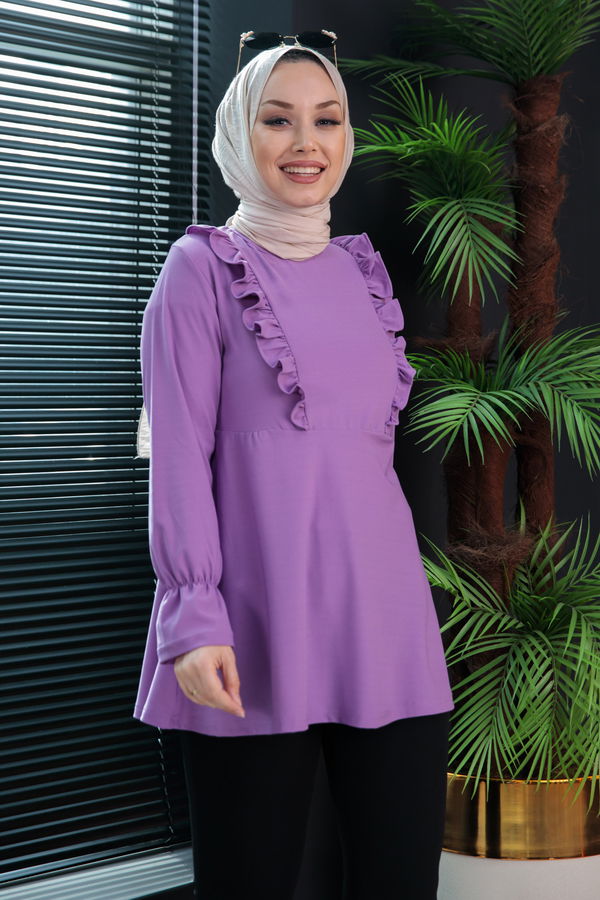 Düz Orta Kadın Lila Tunik - 3284