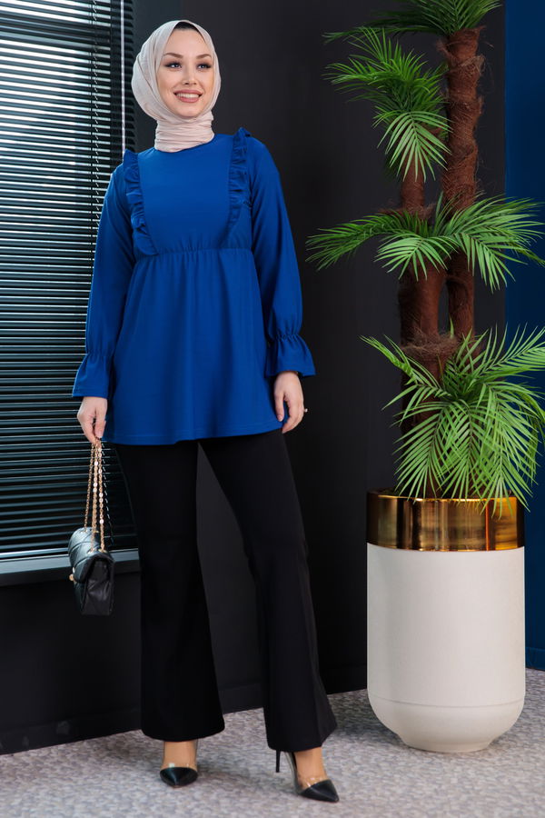 Düz Bisiklet Yaka Kadın Mavi TUNIK - 3304 MAVİ