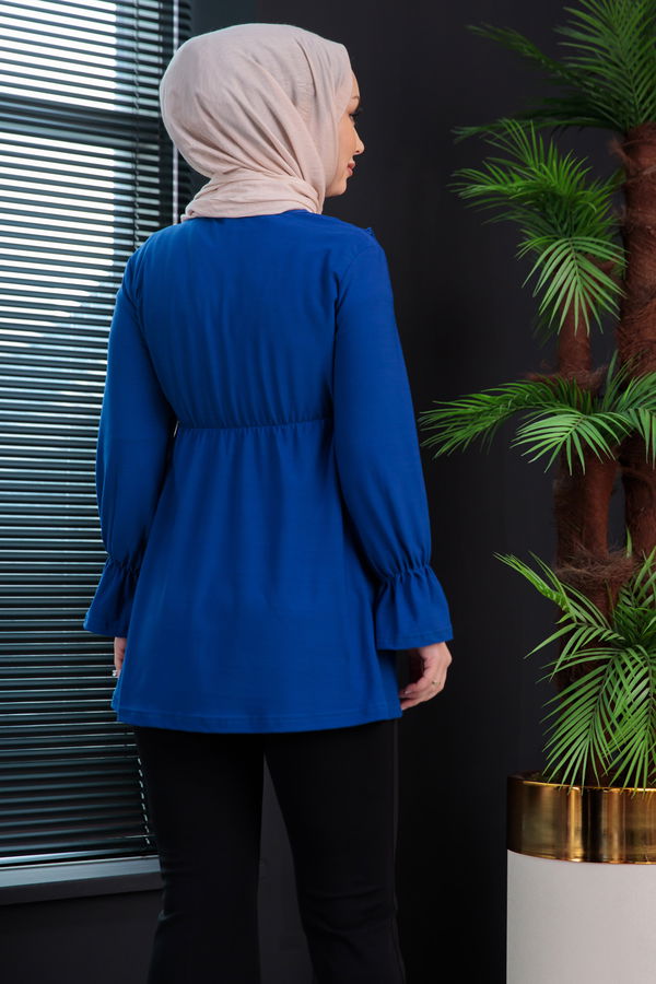 Düz Bisiklet Yaka Kadın Mavi TUNIK - 3304 MAVİ