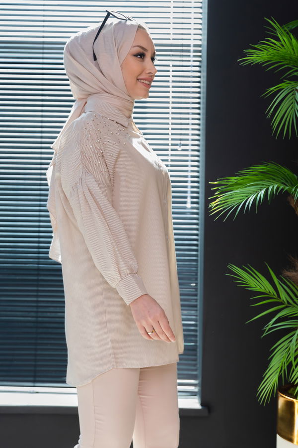 Düz Orta Kadın Bej TUNIK - 3497 BEJ