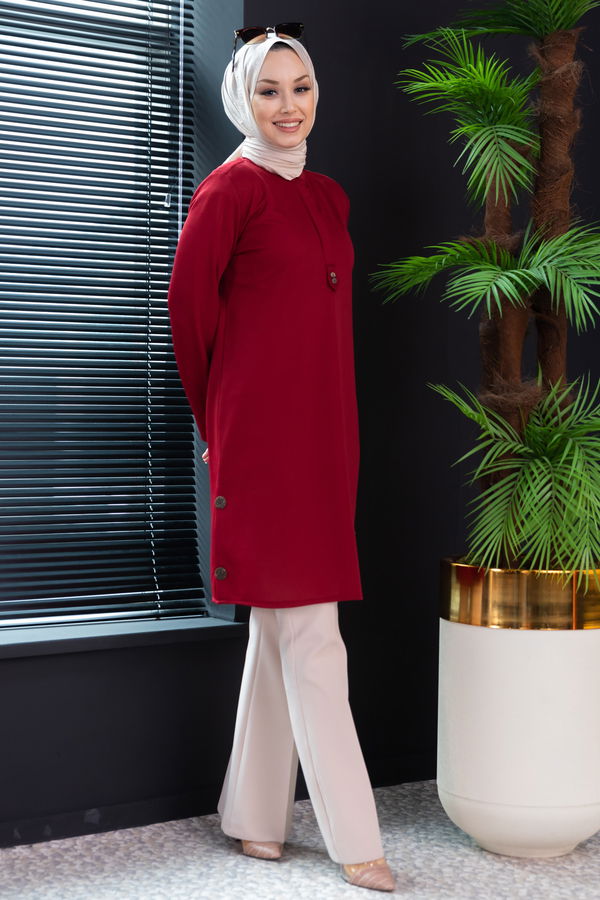 Düz Hakim Yaka Kadın Bordo TUNIK - 3519 BORDO