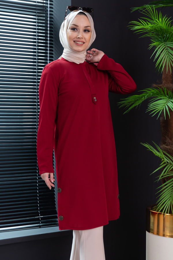 Düz Hakim Yaka Kadın Bordo TUNIK - 3519 BORDO
