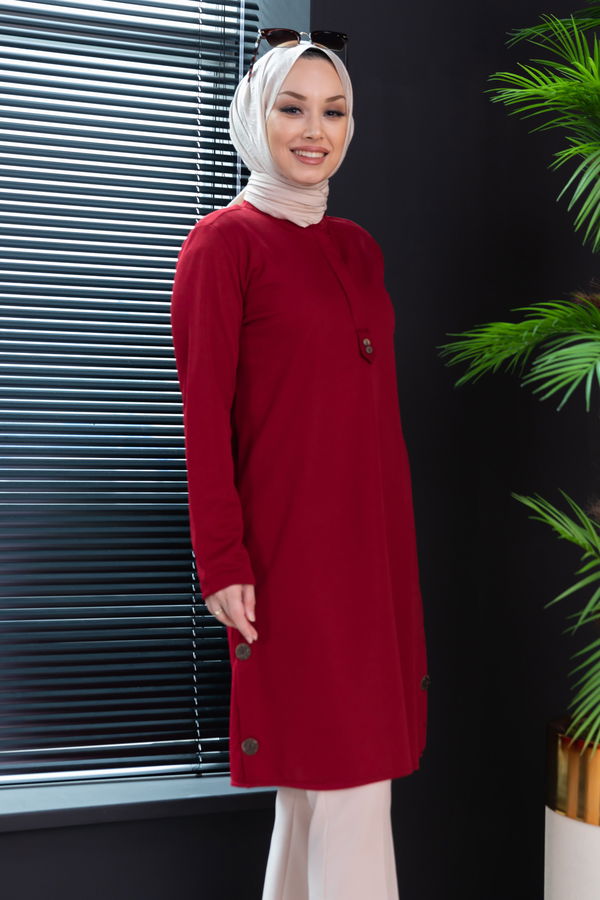 Düz Hakim Yaka Kadın Bordo TUNIK - 3519 BORDO