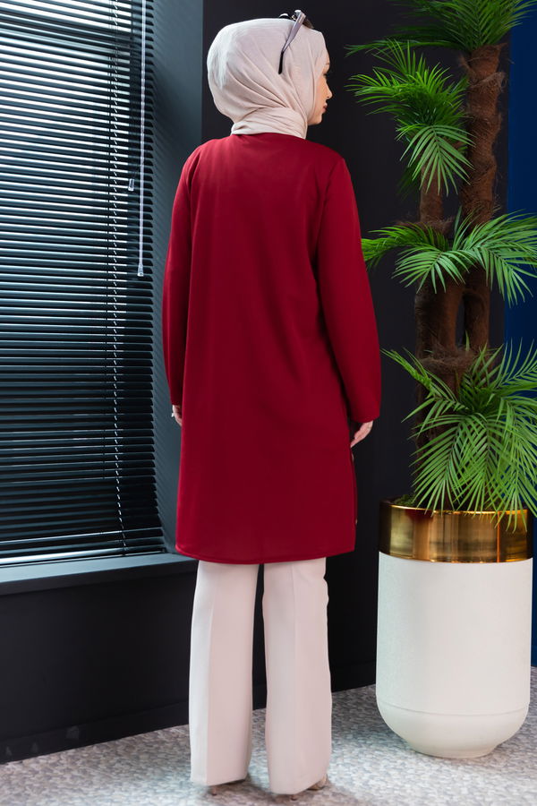 Düz Hakim Yaka Kadın Bordo TUNIK - 3519 BORDO