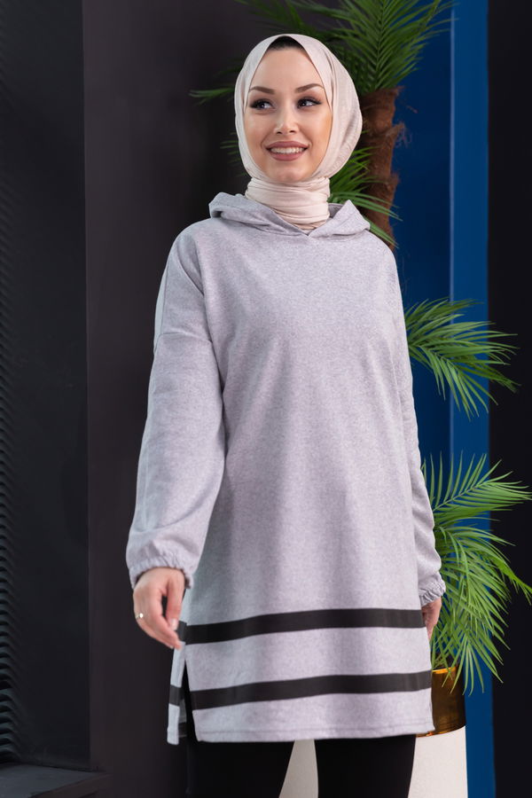 Düz Orta Kadın Gri TUNIK - 3433