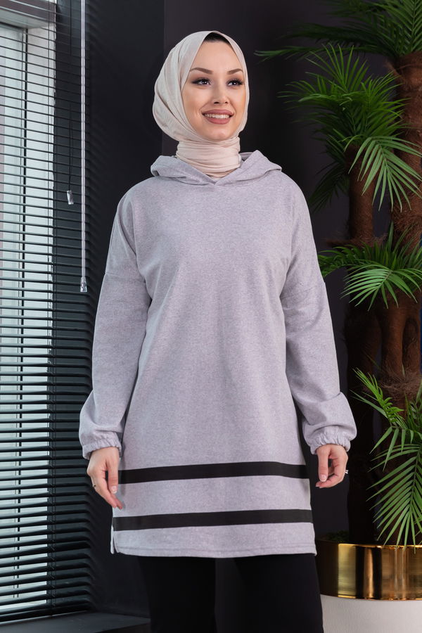 Düz Orta Kadın Gri TUNIK - 3433