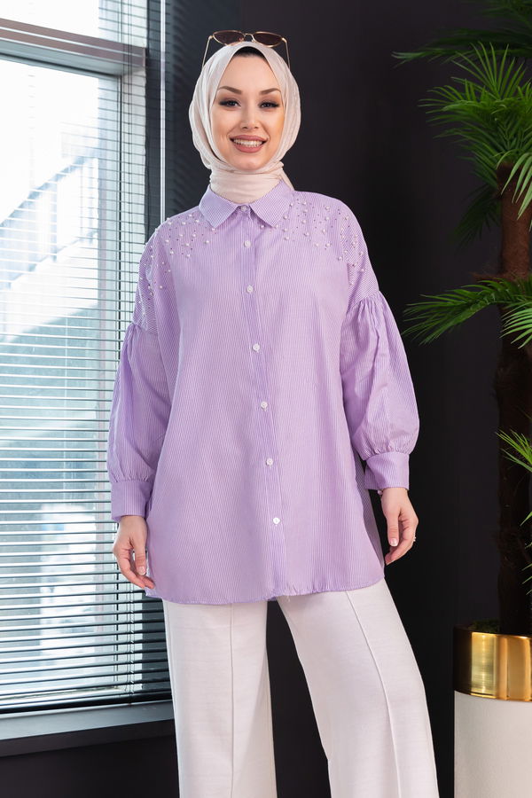 Düz Orta Kadın Lila TUNIK - 3497