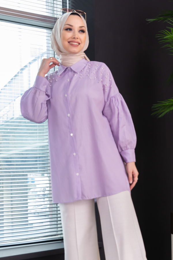 Düz Orta Kadın Lila TUNIK - 3497