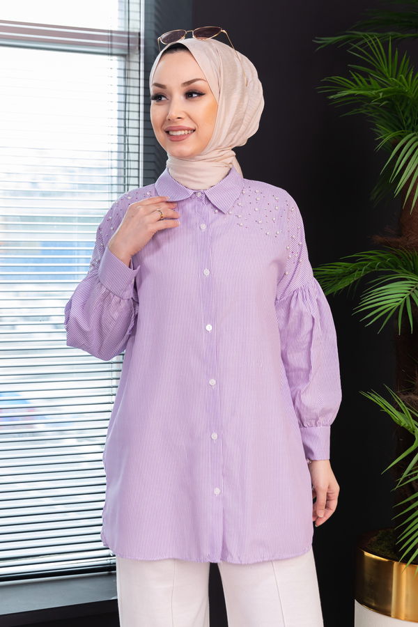 Düz Orta Kadın Lila TUNIK - 3497
