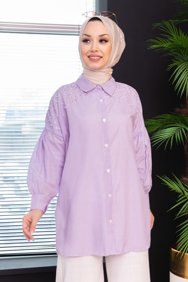 Düz Orta Kadın Lila TUNIK - 3497