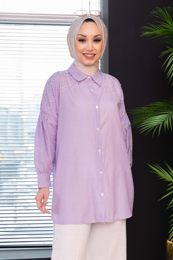 Düz Orta Kadın Lila TUNIK - 3497