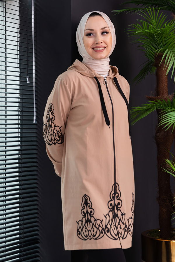 Düz Orta Kadın Bej Baskılı Tunik - 3729 BEJ