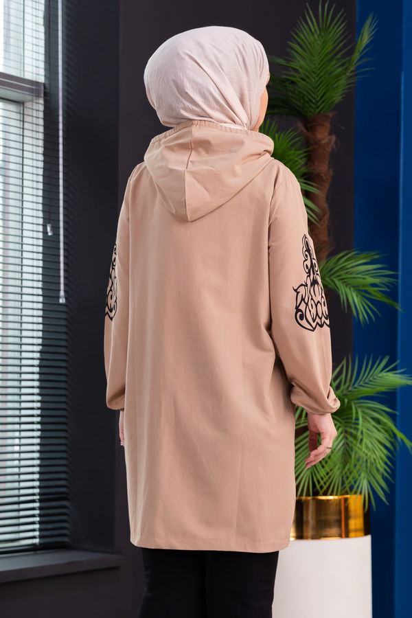 Düz Orta Kadın Bej Baskılı Tunik - 3729 BEJ