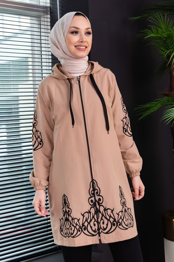 Düz Orta Kadın Bej Baskılı Tunik - 3729 BEJ