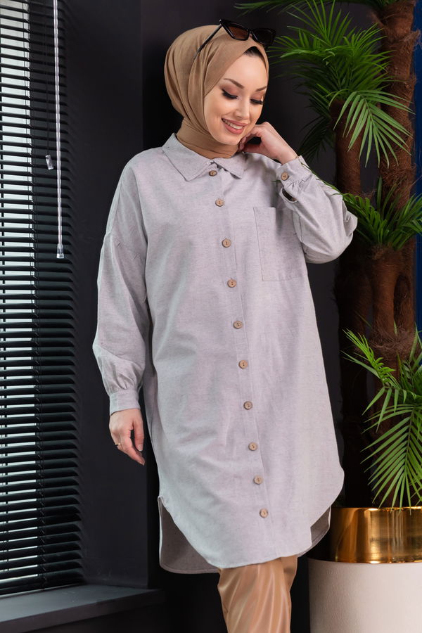 Düz Orta Kadın Gri TUNIK - 3881