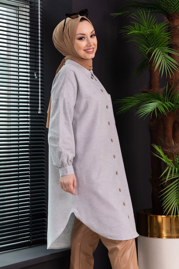Düz Orta Kadın Gri TUNIK - 3881