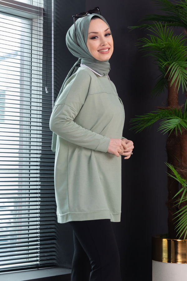 Düz Bisiklet Yaka Kadın Yeşil Tunik - 3350 YEŞİL