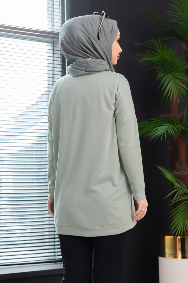 Düz Bisiklet Yaka Kadın Yeşil Tunik - 3350 YEŞİL