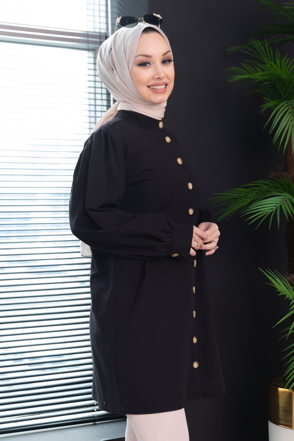 Düz Hakim Yaka Kadın Siyah TUNIK - 3532 SİYAH