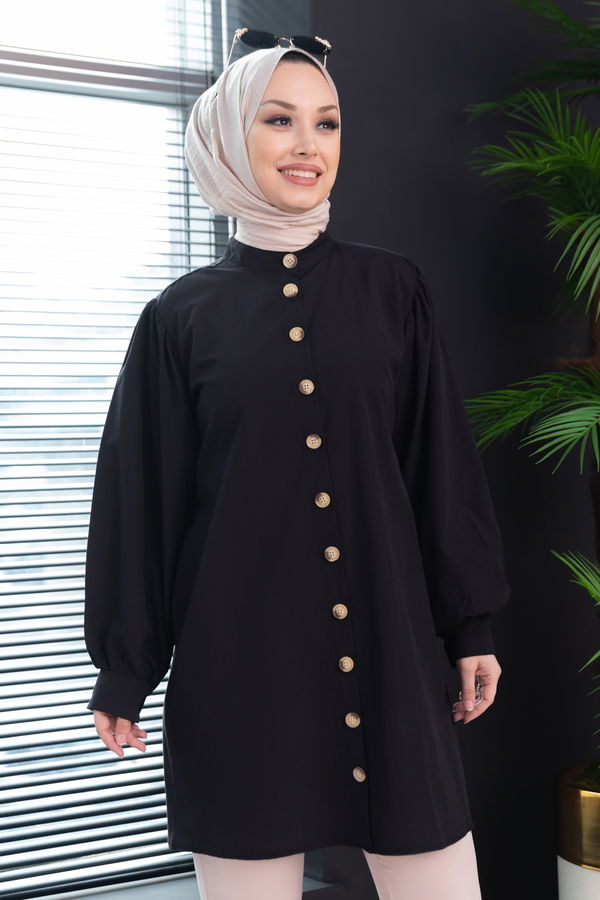 Düz Hakim Yaka Kadın Siyah TUNIK - 3532 SİYAH
