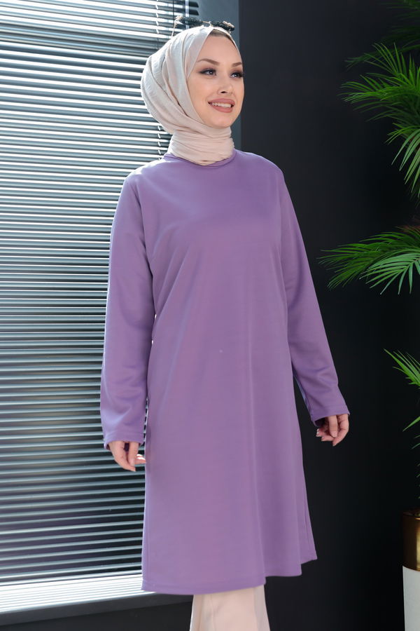 Düz Bisiklet Yaka Kadın Lila TUNIK - 3514