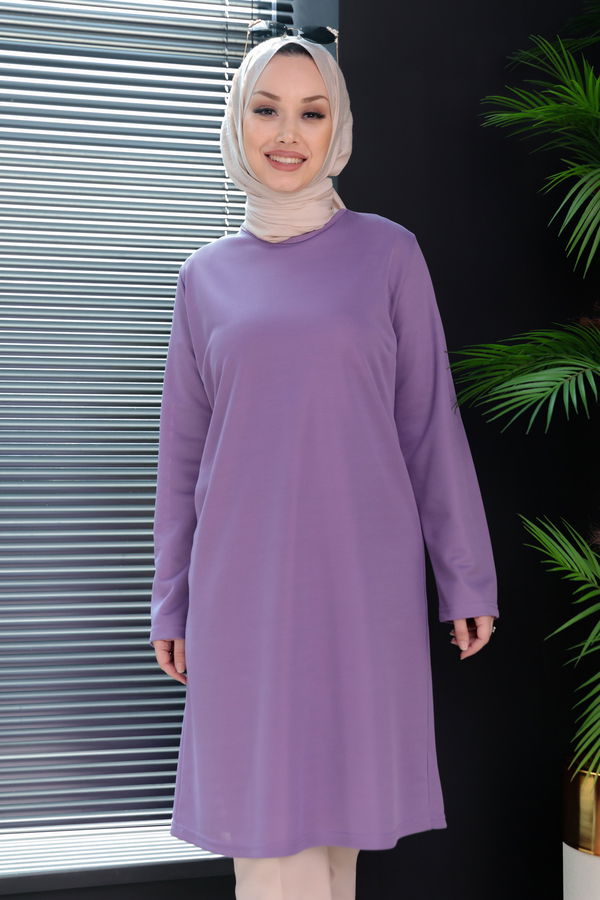 Düz Bisiklet Yaka Kadın Lila TUNIK - 3514