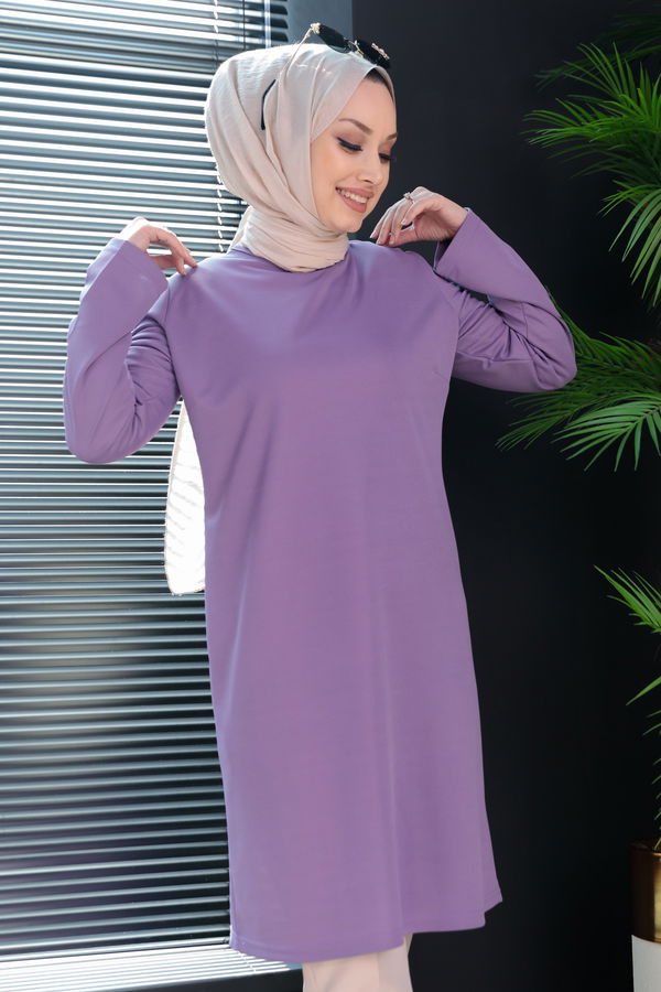 Düz Bisiklet Yaka Kadın Lila TUNIK - 3514