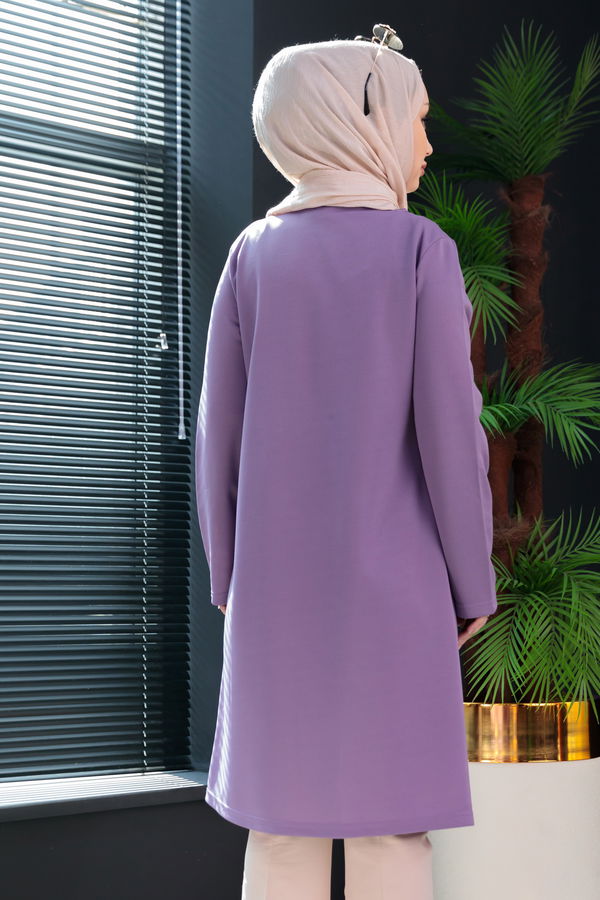 Düz Bisiklet Yaka Kadın Lila TUNIK - 3514