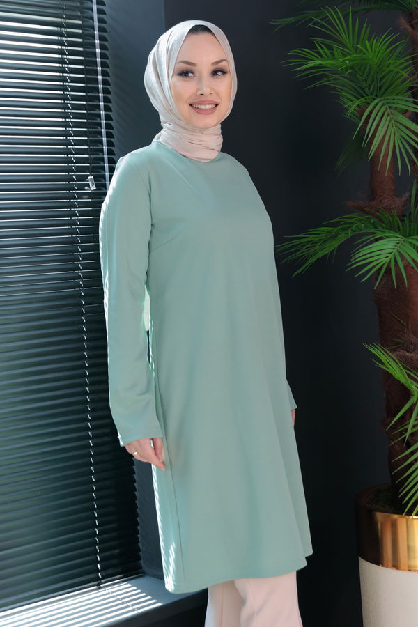 Düz Bisiklet Yaka Kadın Yeşil TUNIK - 3514