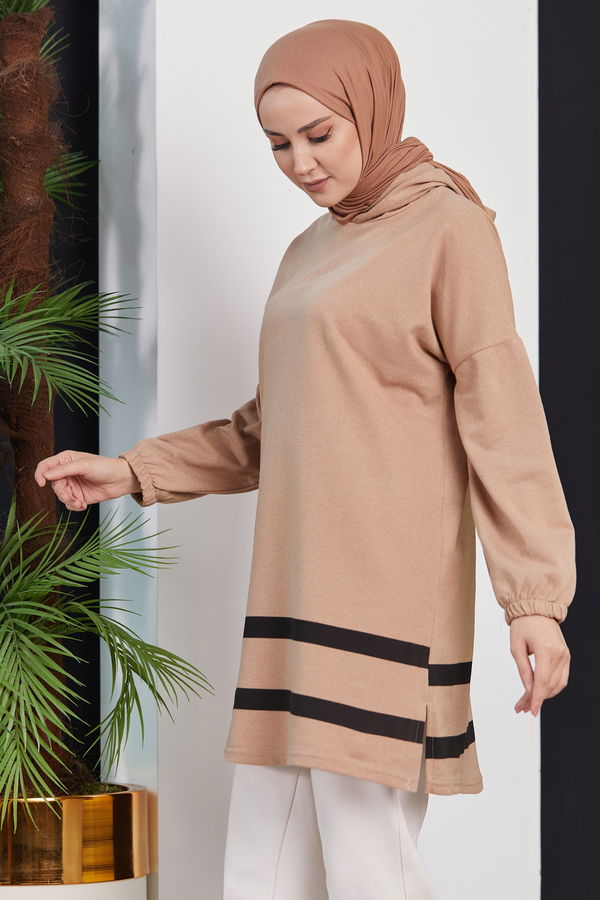 Düz Orta Kadın Bej TUNIK - 3433 BEJ