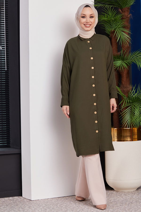 Düz Orta Kadın Haki TUNIK - 3493 HAKİ
