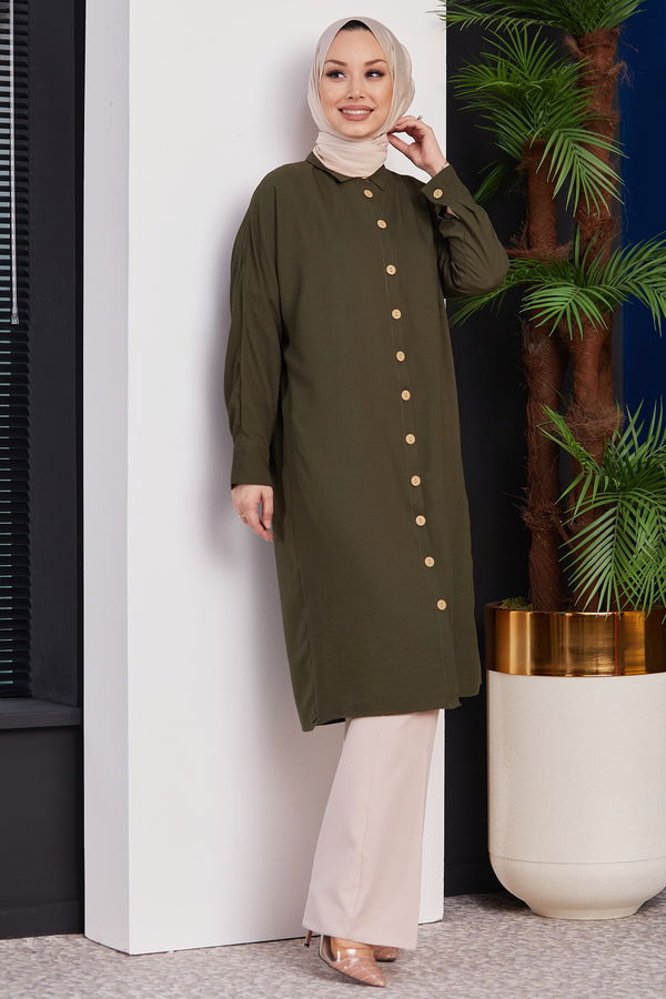 Düz Orta Kadın Haki TUNIK - 3493 HAKİ