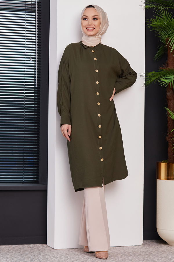 Düz Orta Kadın Haki TUNIK - 3493 HAKİ