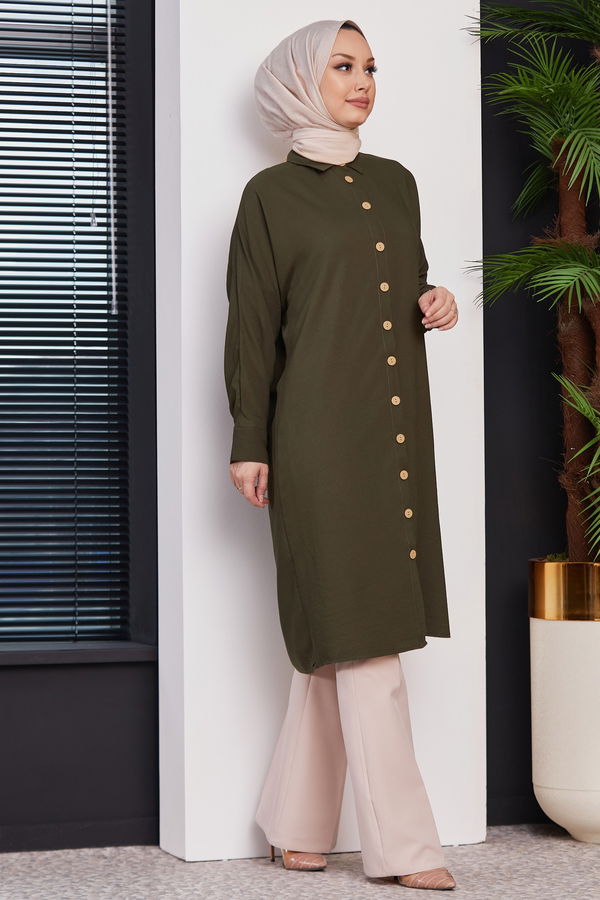 Düz Orta Kadın Haki TUNIK - 3493 HAKİ