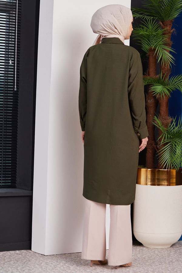 Düz Orta Kadın Haki TUNIK - 3493 HAKİ