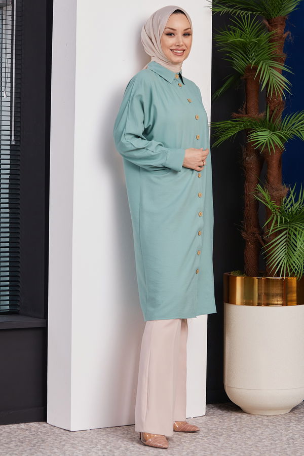 Düz Orta Kadın Yeşil TUNIK - 3493