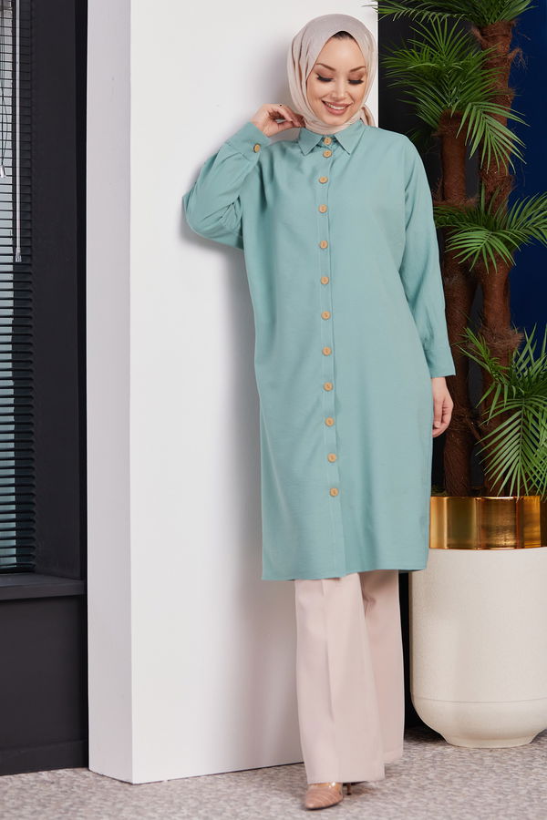 Düz Orta Kadın Yeşil TUNIK - 3493