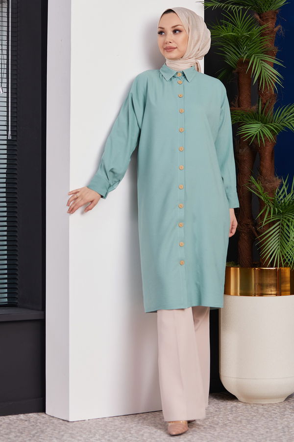 Düz Orta Kadın Yeşil TUNIK - 3493