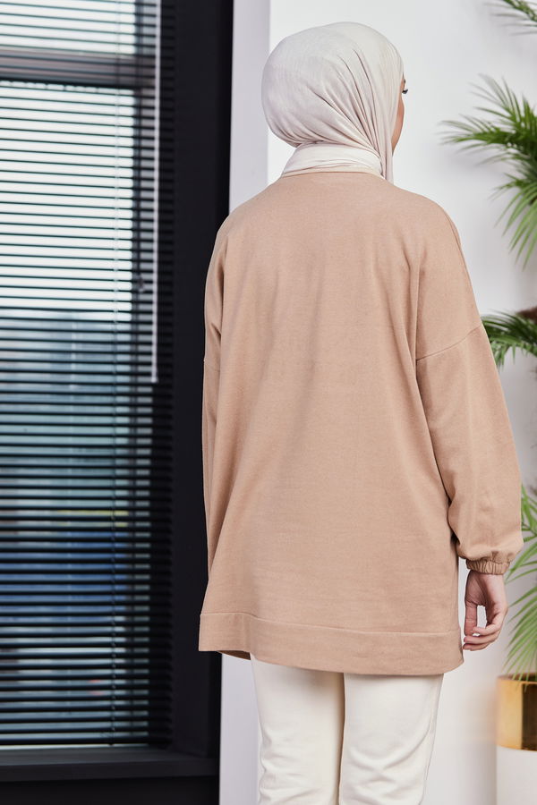 Düz Orta Kadın Bej TUNIK - 3358