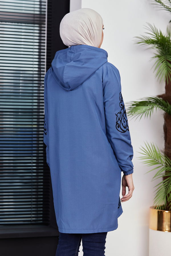 Düz Orta Kadın Mavi Baskılı Tunik - 3729 MAVİ