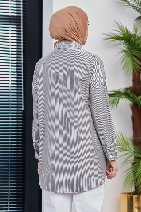 Düz Gömlek Yaka Kadın Siyah Bluz - 3798 SİYAH