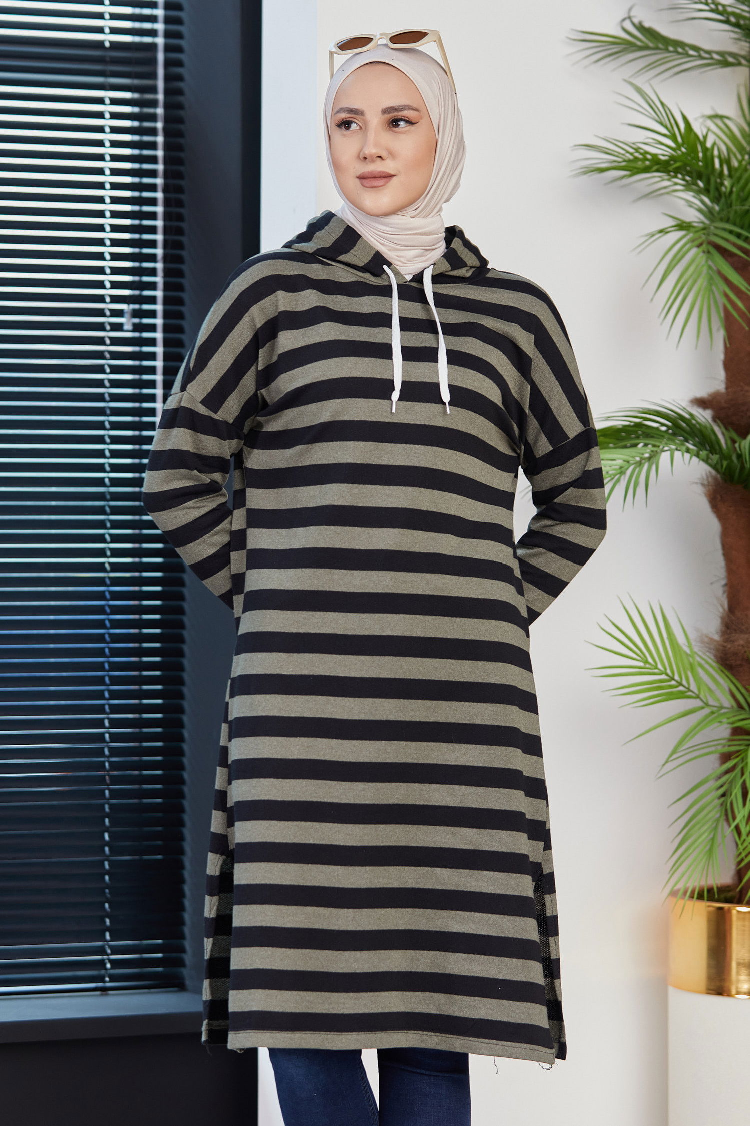 Düz Orta Kadın Haki TUNIK - 3481 HAKİ