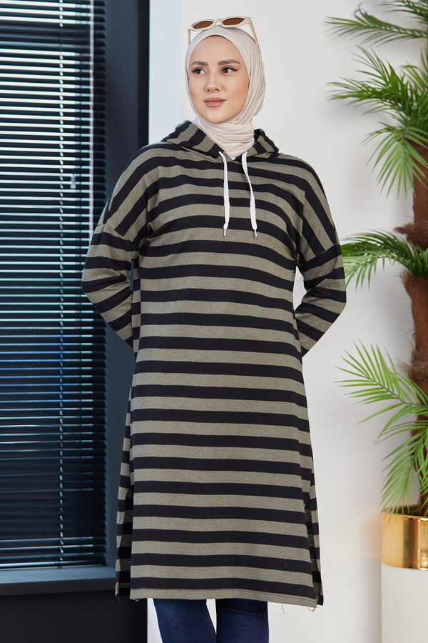 Düz Orta Kadın Haki TUNIK - 3481 HAKİ