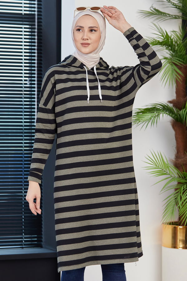 Düz Orta Kadın Haki TUNIK - 3481 HAKİ