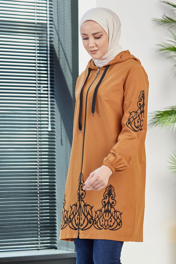 Düz Orta Kadın Taba Baskılı Tunik - 3729 TABA