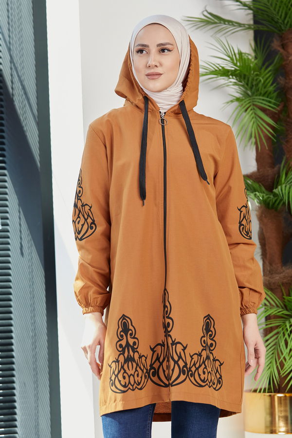 Düz Orta Kadın Taba Baskılı Tunik - 3729 TABA