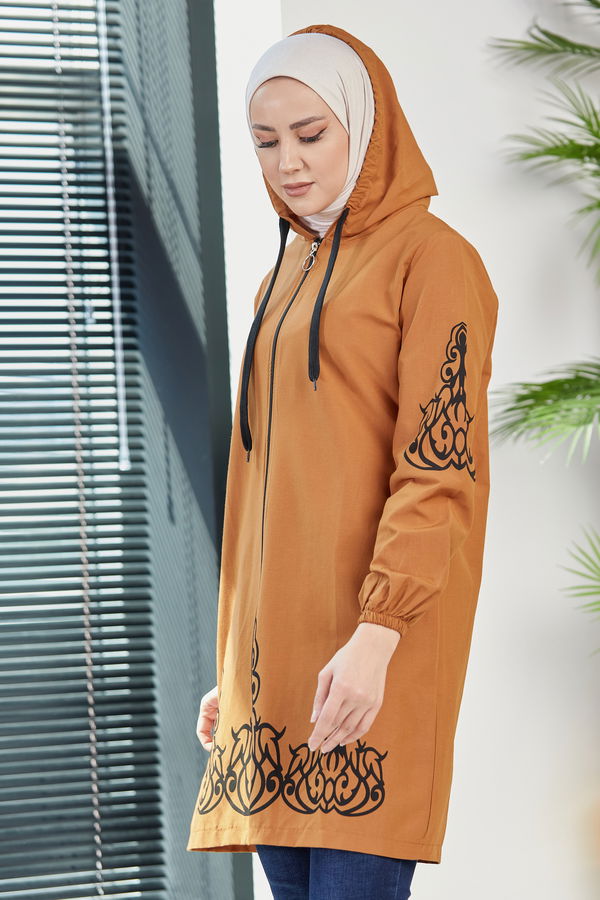 Düz Orta Kadın Taba Baskılı Tunik - 3729 TABA